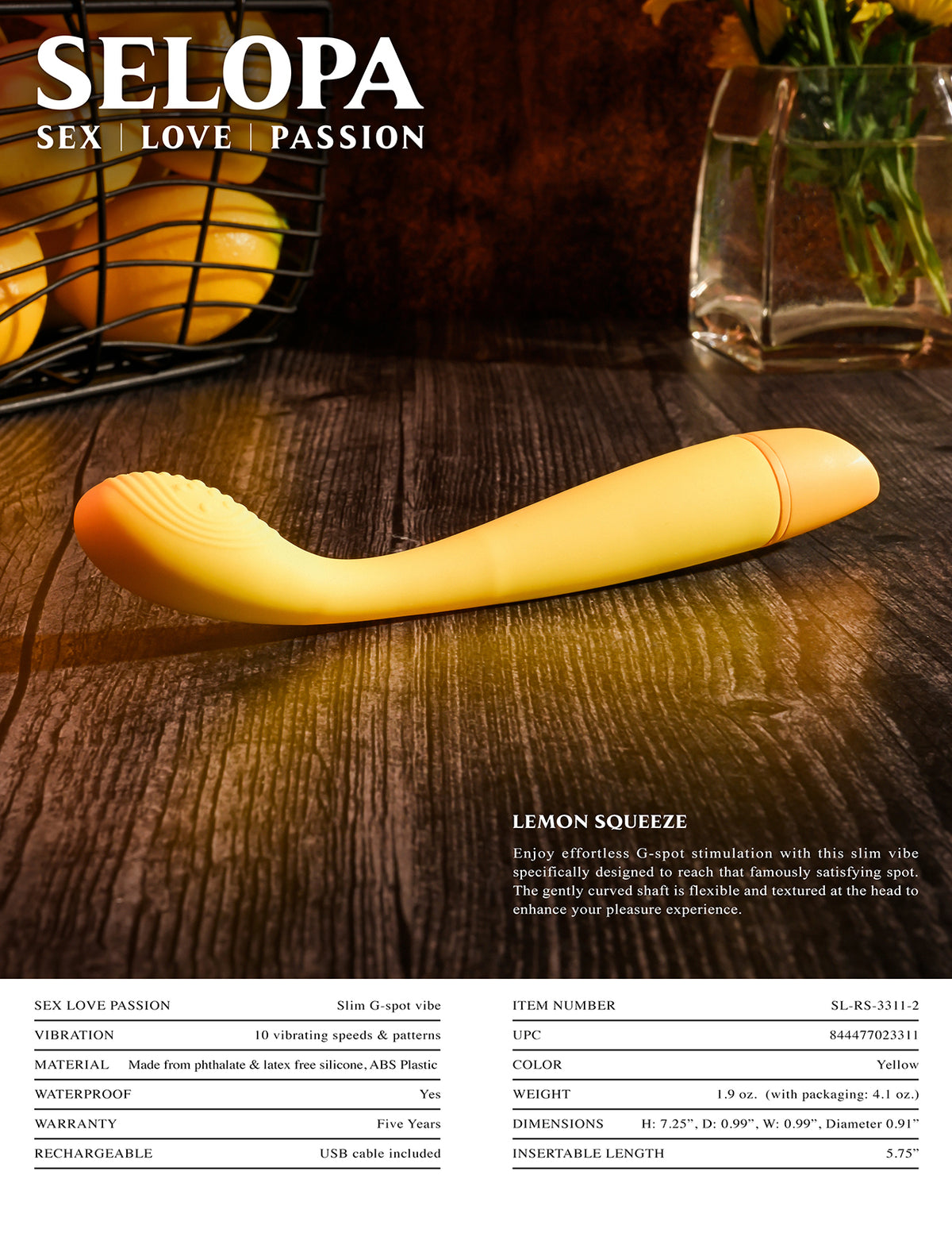 Selopa Lemon Squeeze Rechargeable Vibe Silicone Yellow