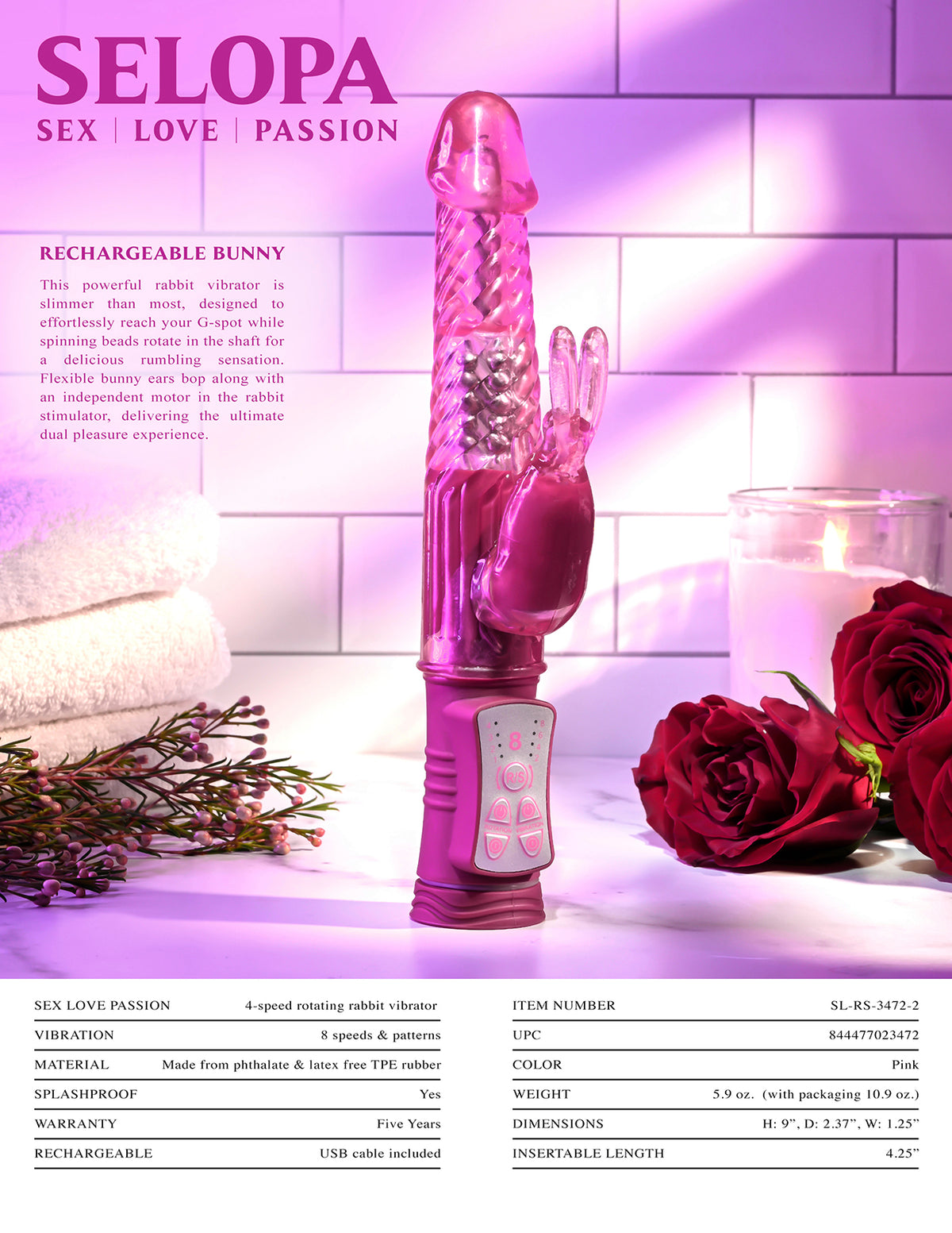 Selopa Rehargeable Bunny Rechargeable Vibe Pink