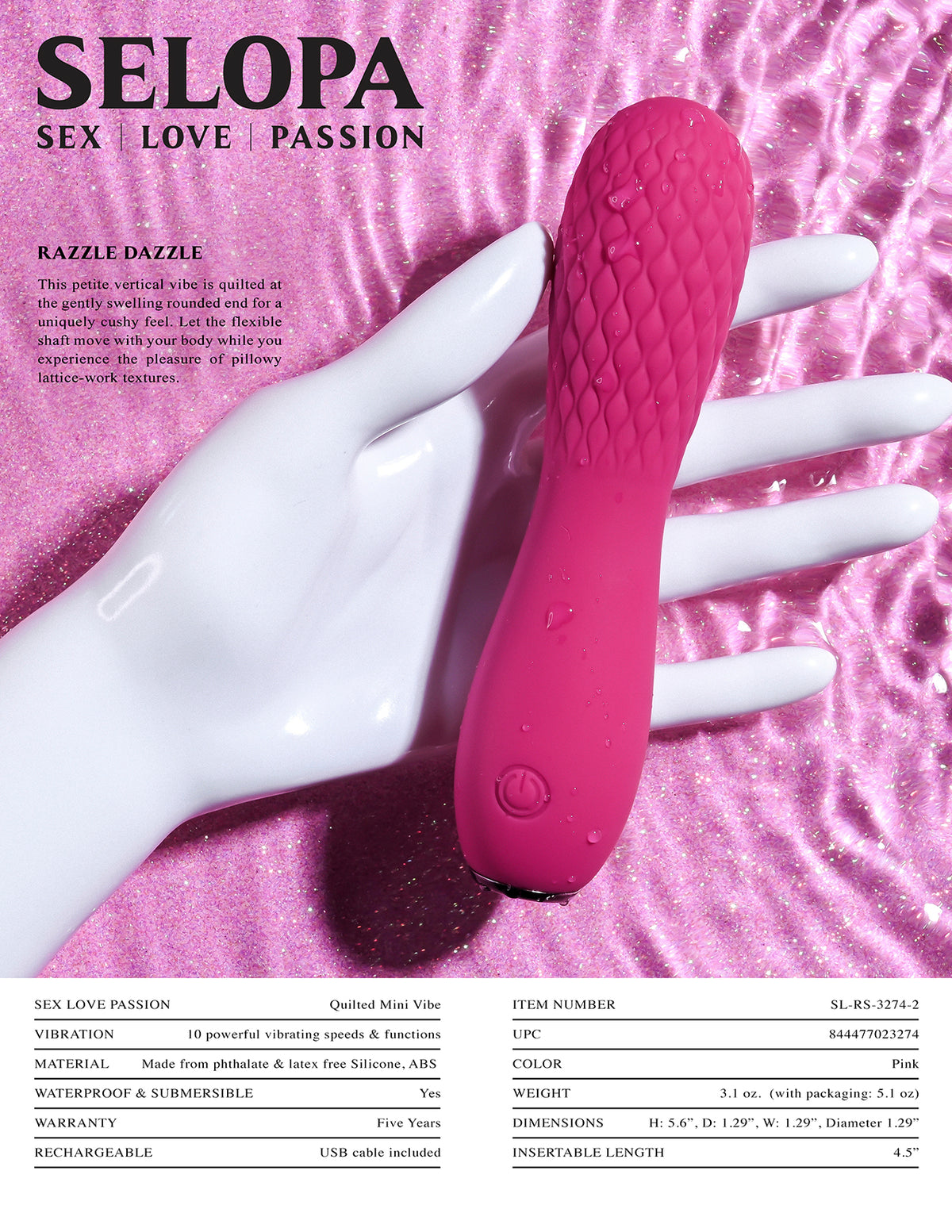 Selopa Razzle Dazzle Rechargeable Vibe Silicone Pink
