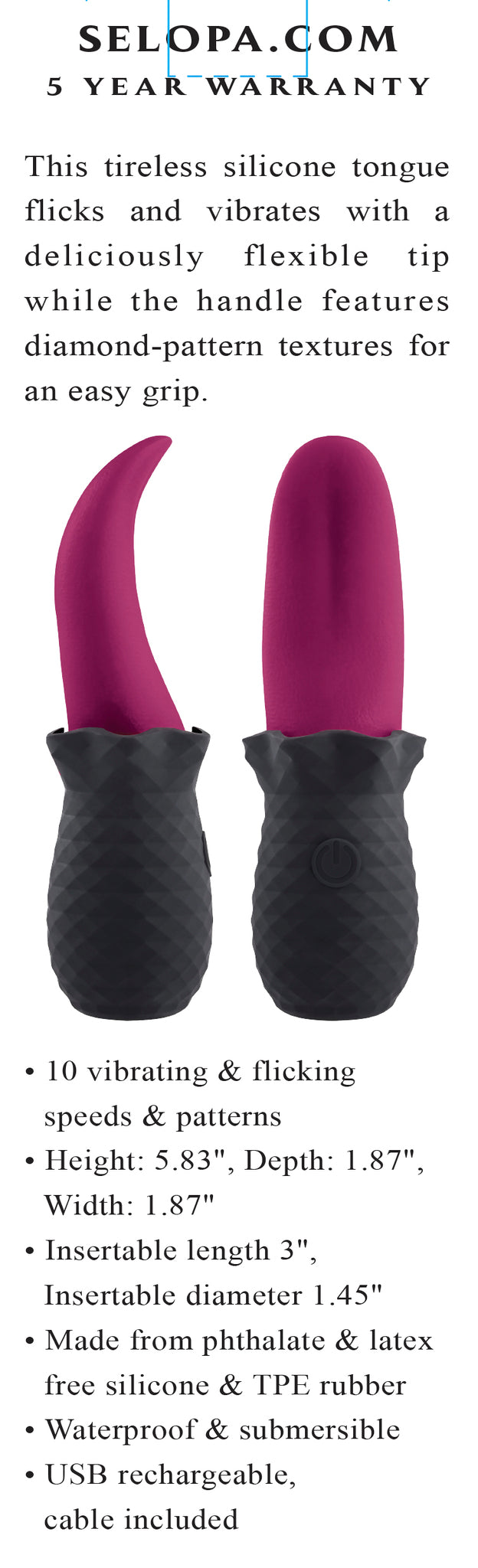 Selopa Tongue Teaser Vibe Rechargeable Silicone Pink Black