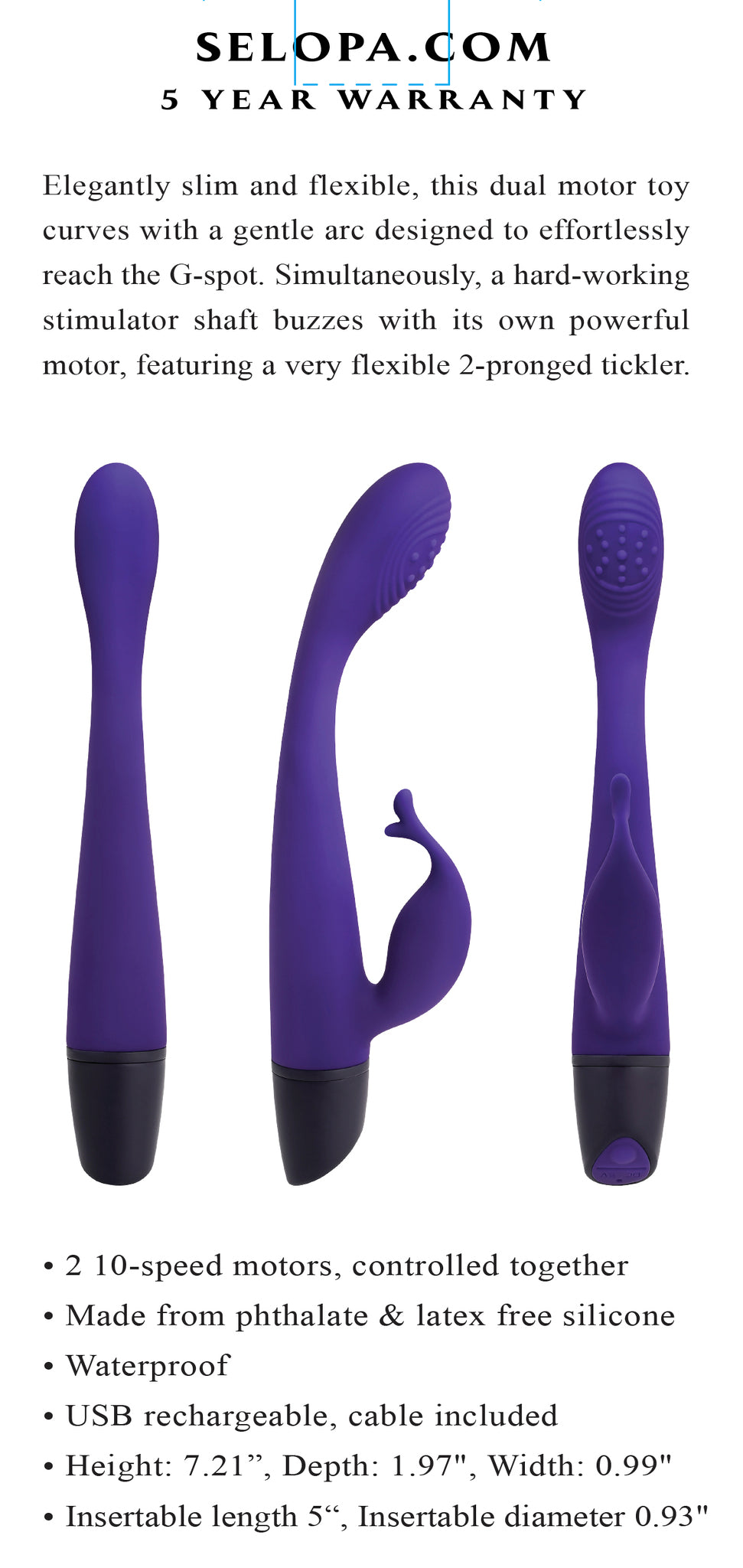 Selopa Plum Passion Rechargeable Dual Stim Silicone Purple