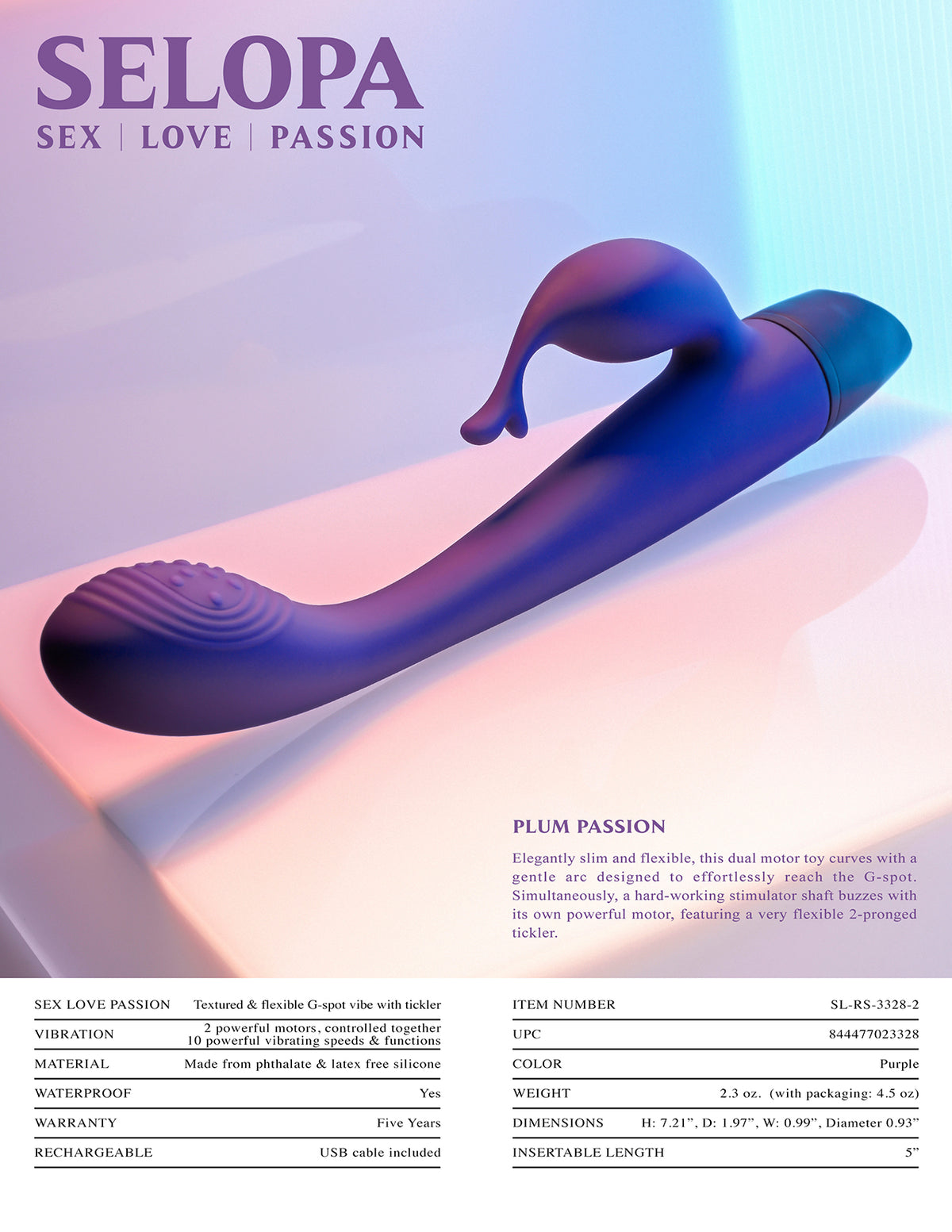 Selopa Plum Passion Rechargeable Dual Stim Silicone Purple