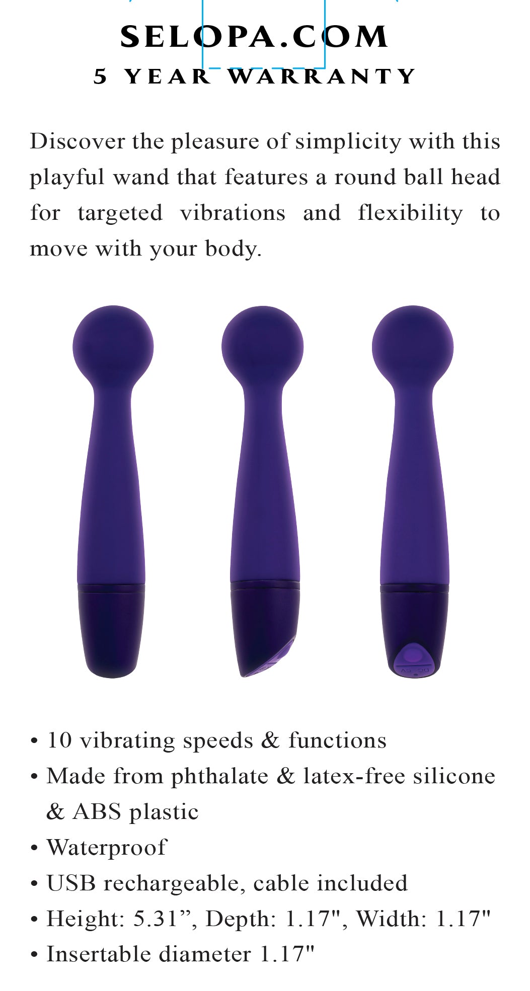 Selopa Gumball Rechargeable Slim Wand Silicone Purple