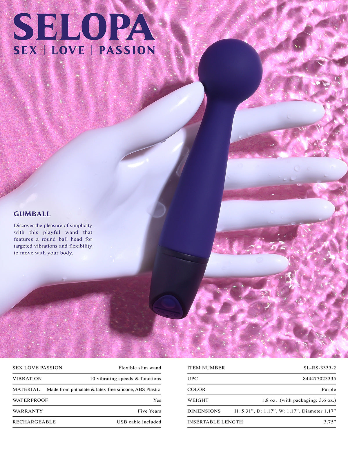 Selopa Gumball Rechargeable Slim Wand Silicone Purple