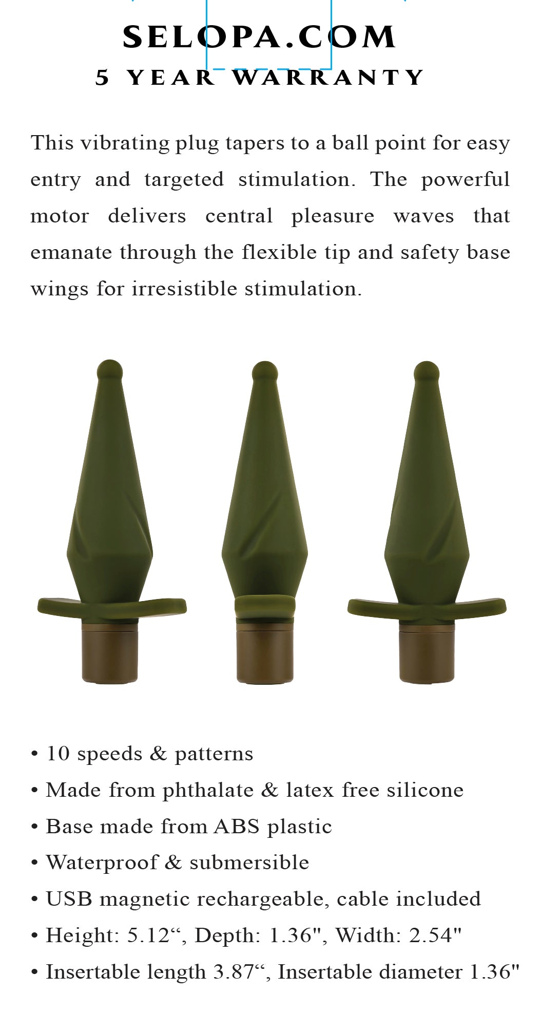 Selopa The Private Rechargeable Butt Plug Silicone Green