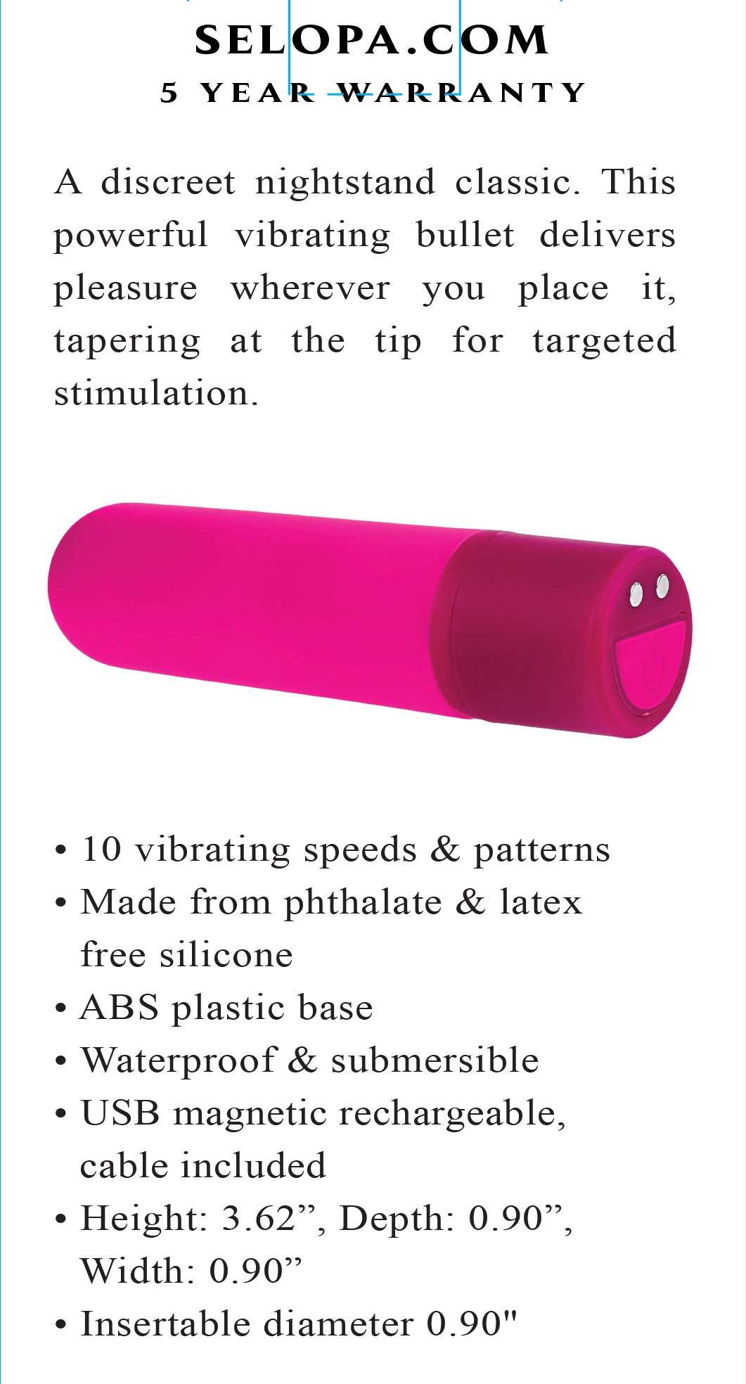 Selopa Tiny Temptation Rechargeable Silicone Bullet Vibrator Pink