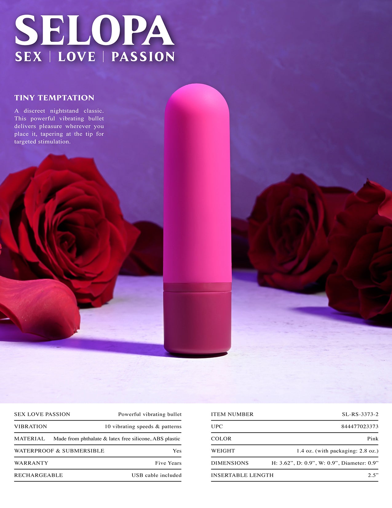 Selopa Tiny Temptation Rechargeable Silicone Bullet Vibrator Pink