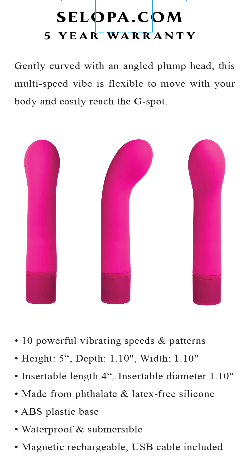 Selopa Paradise G Rechargeable Silicone G-spot Vibrator Pink