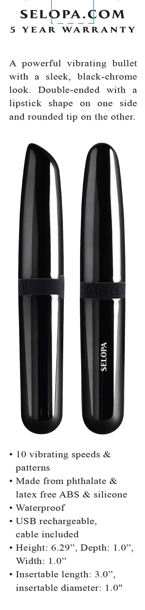 Selopa Buzz Buddy Rechargeable Vibe Silicone Black Chrome