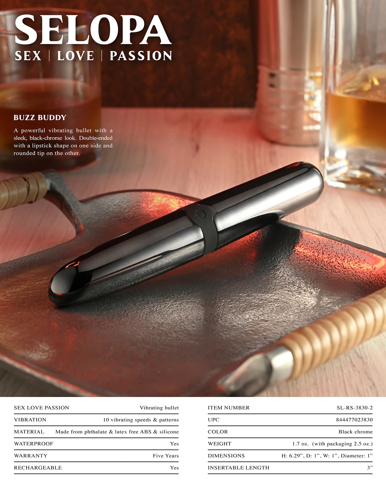 Selopa Buzz Buddy Rechargeable Vibe Silicone Black Chrome
