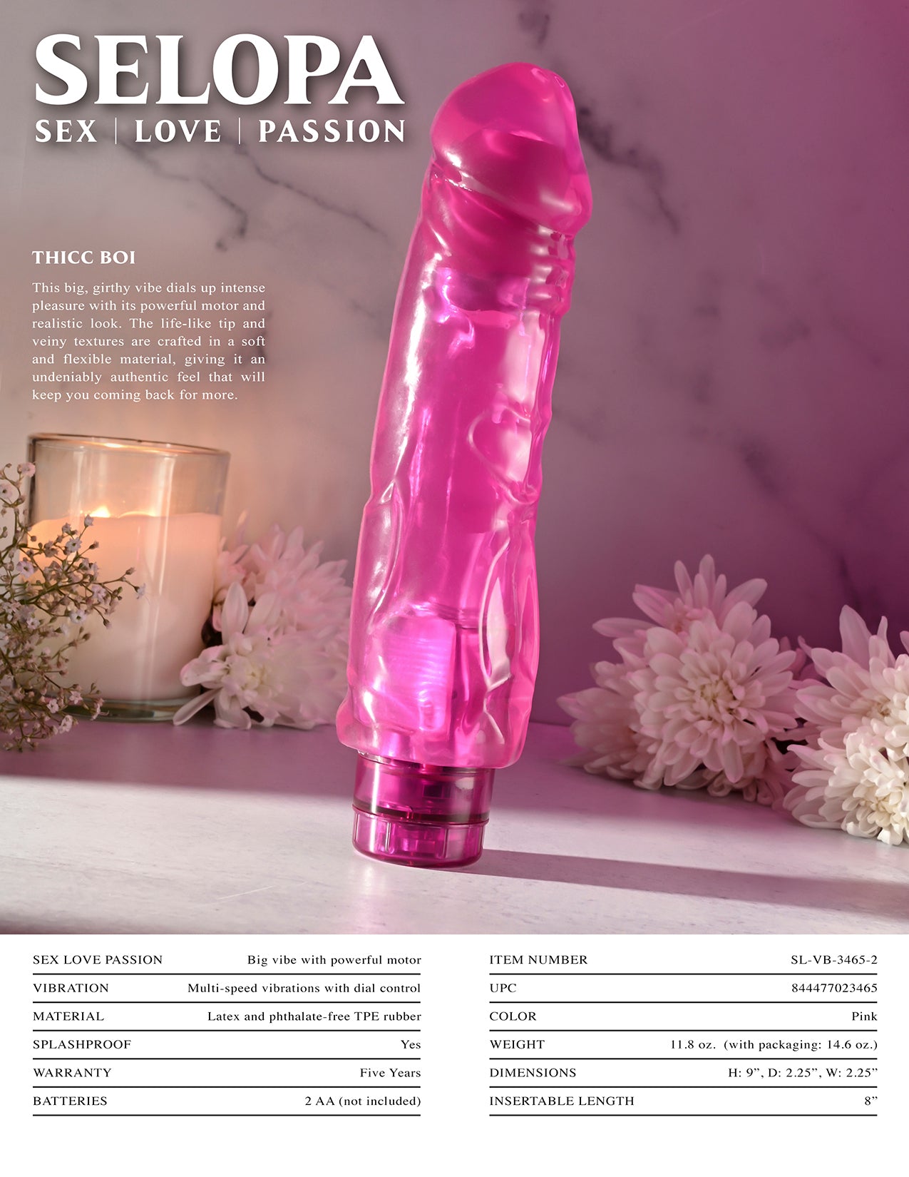 Selopa Thicc Boi Vibrating Vibe Rubber Pink