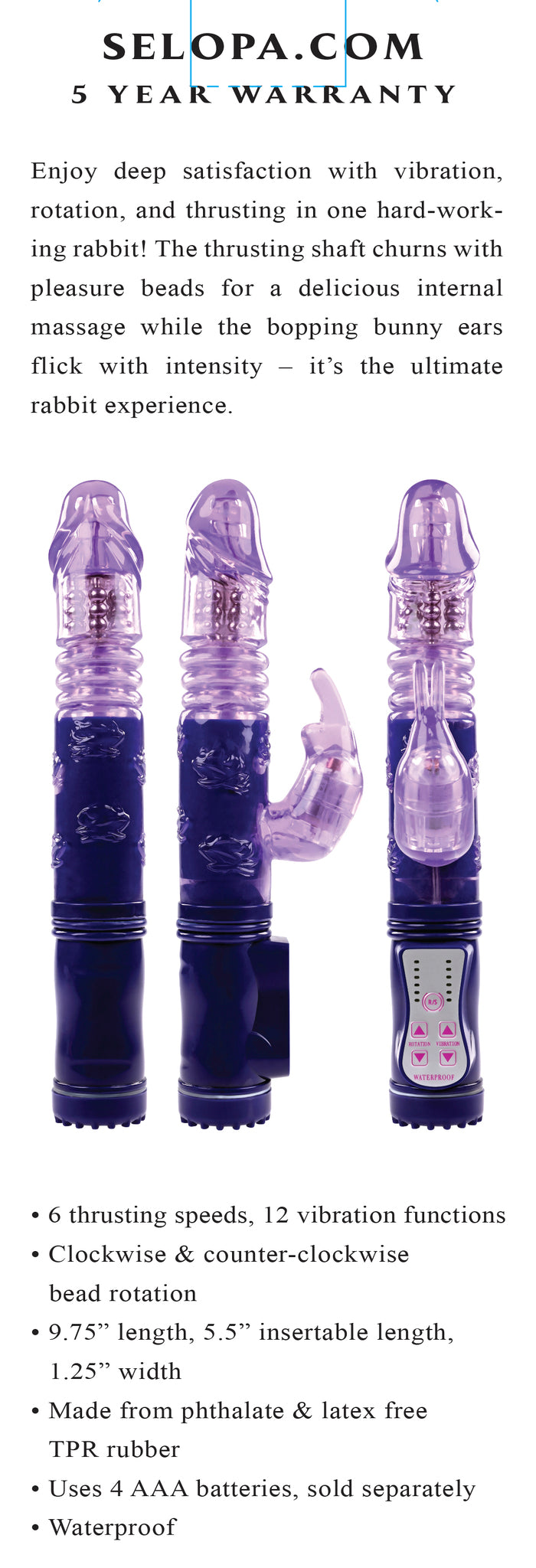 Selopa Bunny Thruster Thrusting Rabbit Vibrator Purple
