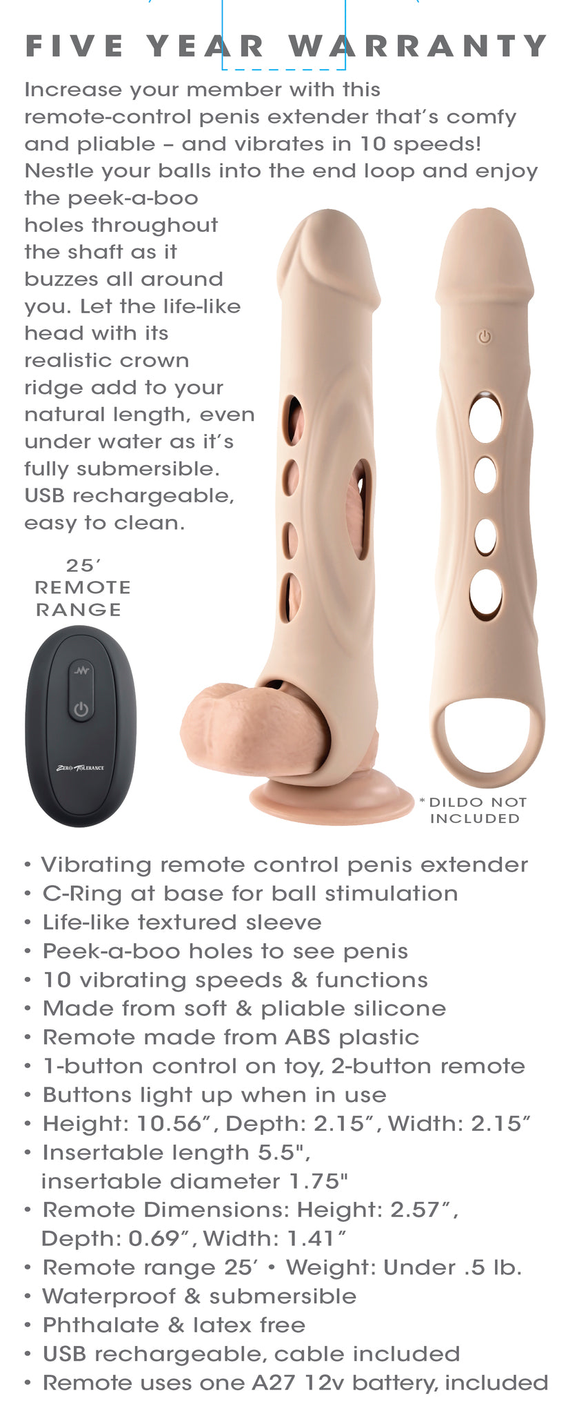 Zero Tolerance Big Boy Extender Rechargeable Extension With Remote Silicone Light