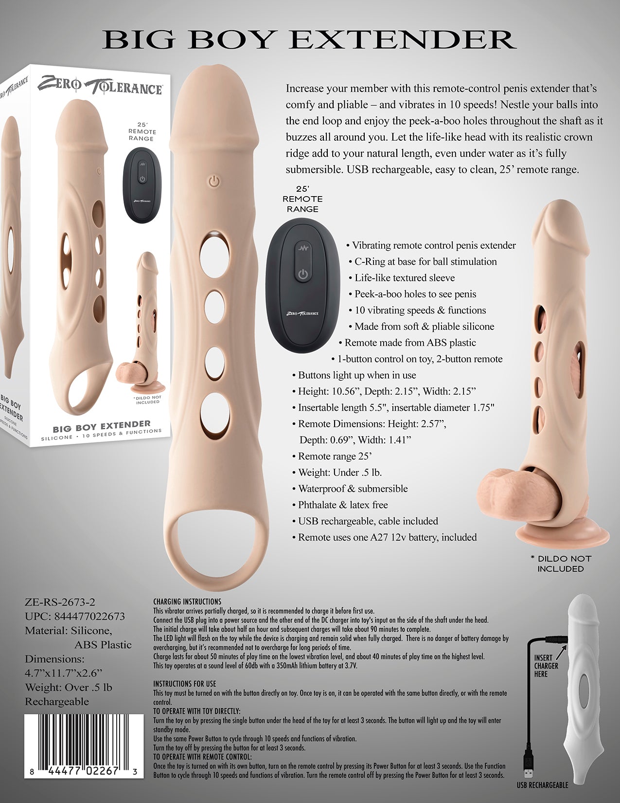 Zero Tolerance Big Boy Extender Rechargeable Extension With Remote Silicone Light