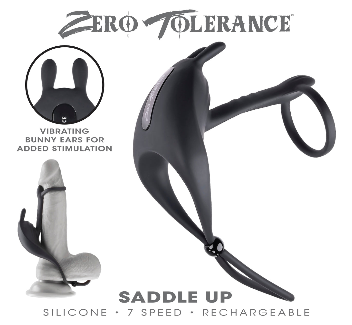 Zero Tolerance Saddle Up Rechargeable Vibrating C-ring & Girth Enhancer Silicone Black