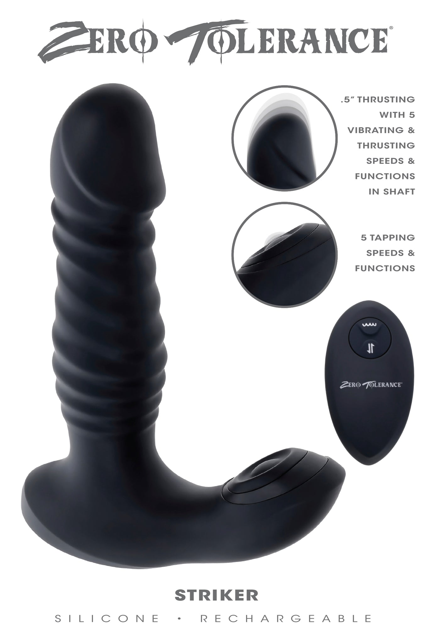 Zero Tolerance Striker Rechargeable Thrusting Anal Vibe With Remote Silicone Black