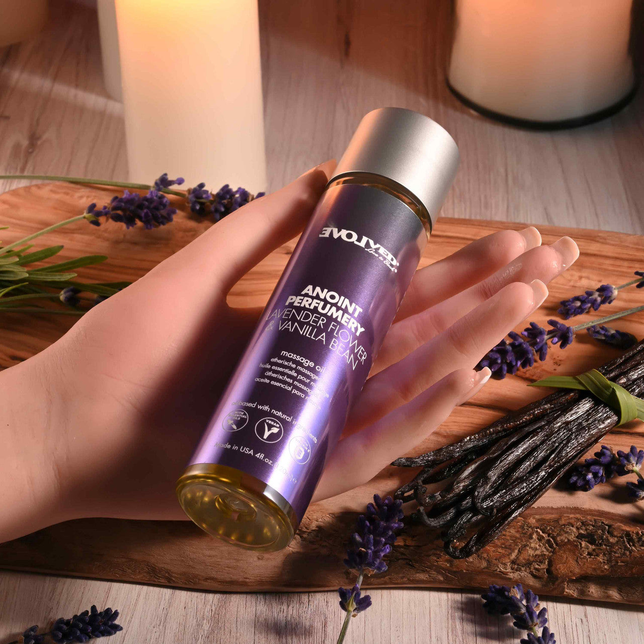Evolved Anoint Perfumery Lavender Flower & Vanilla Bean Massage Oil 4 Oz.