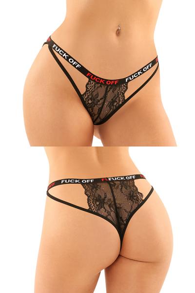 Vibes Fuck Off Buddy Pack 2 Pc. Cutout Lace Panty & Caged Thong S/m Black