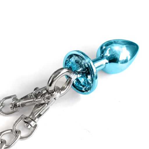Nixie Metal Butt Plug & Furry Handcuff Set Mediumblue Metallic