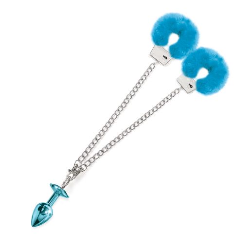 Nixie Metal Butt Plug & Furry Handcuff Set Mediumblue Metallic