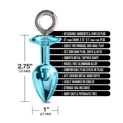 Nixie Metal Butt Plug & Furry Handcuff Set Mediumblue Metallic