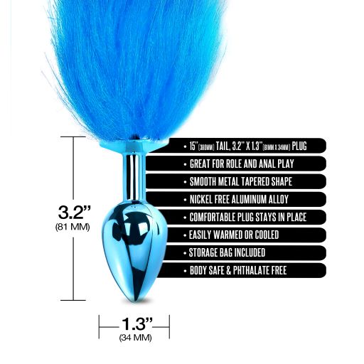 Nixie Metal Butt Plug With Ombre Tail Blue Metallic