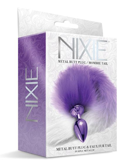 Nixie Metal Butt Plug With Ombre Tail Purple Metallic