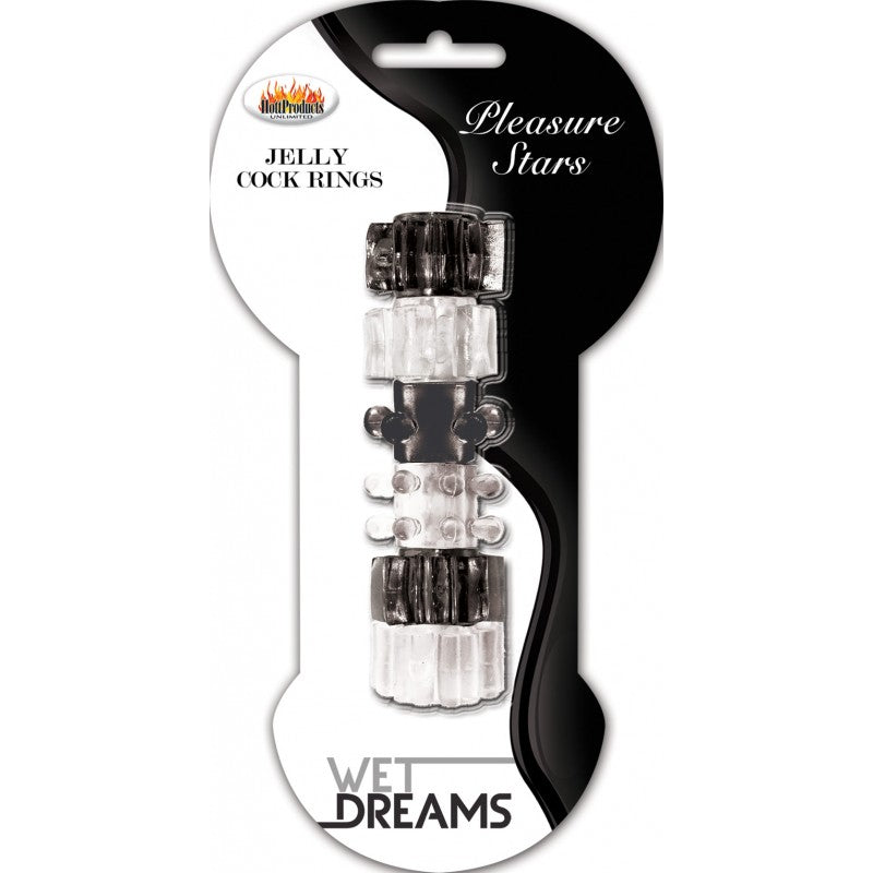 Hung Pleasure Stars Jelly Cock Rings Black/clear 6 Pack