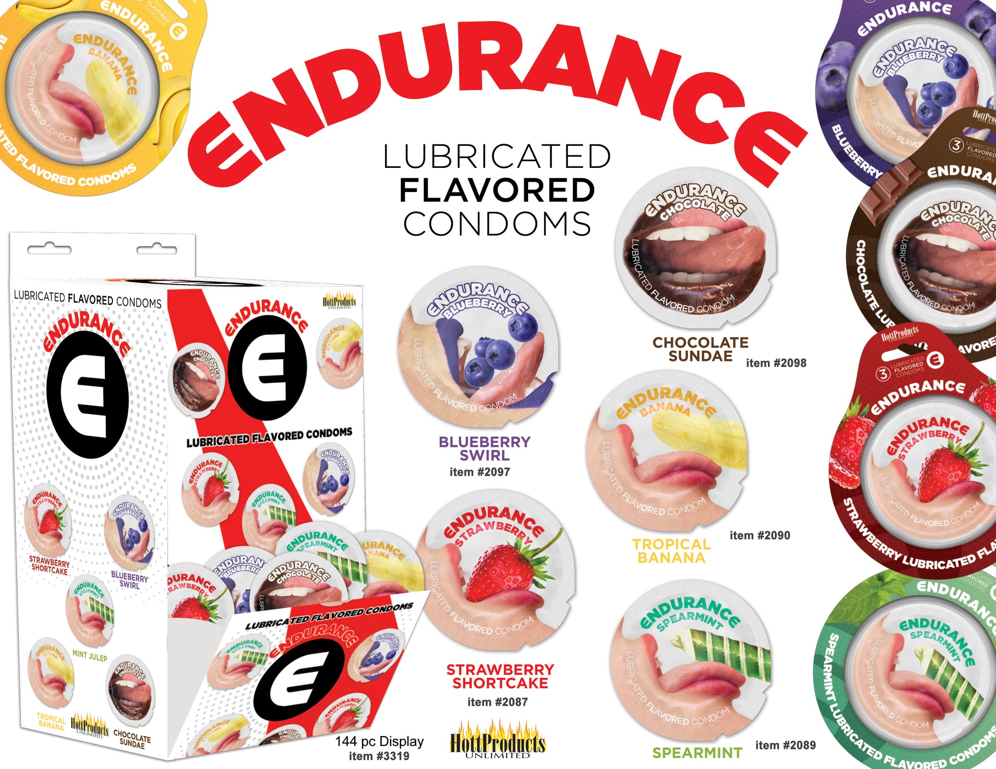 Endurance Flavored Condoms Asst Flavors 144 PCS Wall Mount