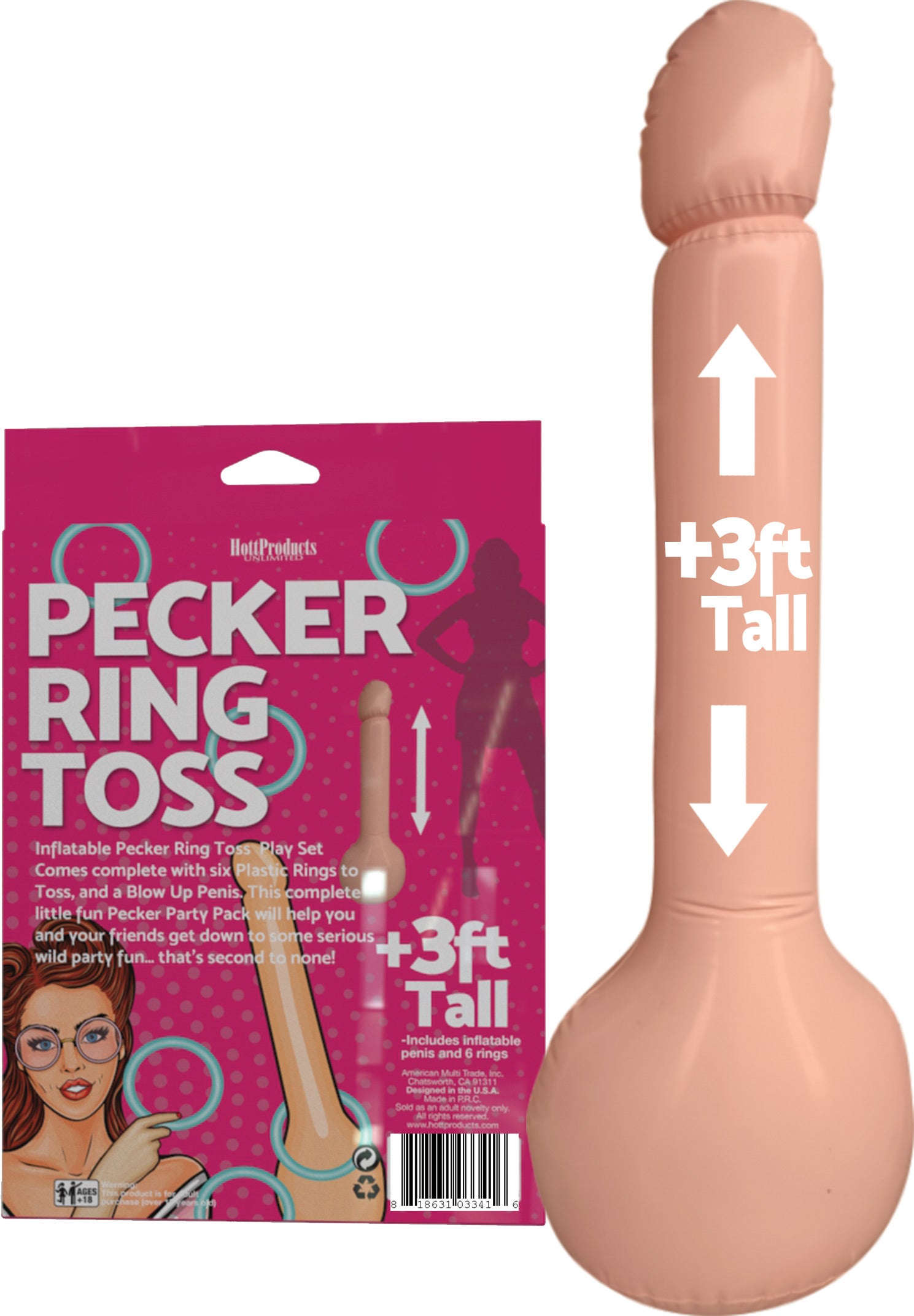 Inflatable Pecker Ring Toss - 3'. 6 Assorted Color Rings Included.