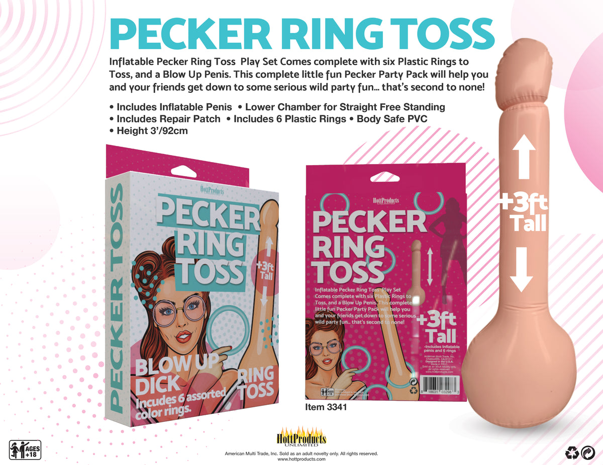 Inflatable Pecker Ring Toss - 3'. 6 Assorted Color Rings Included.