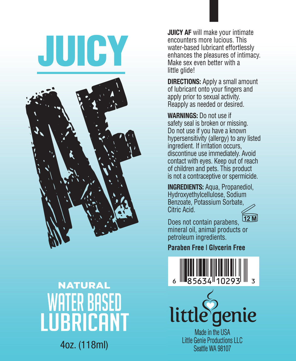 Juicy Af Water-based Lube - Natural 4 Oz