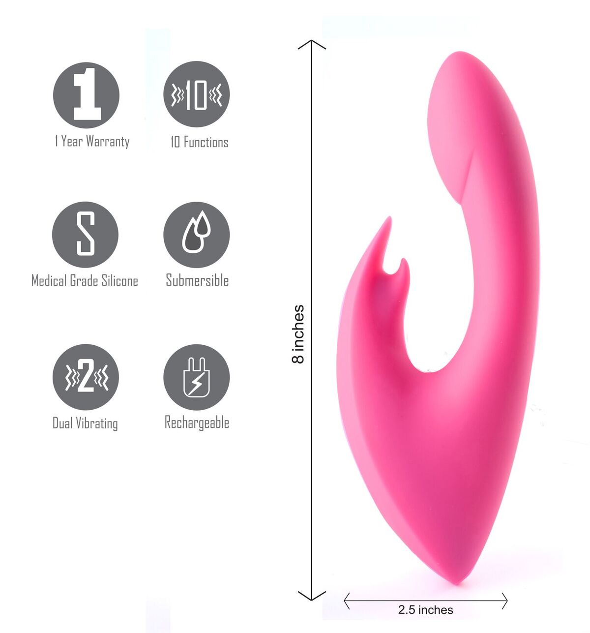 Rechargeable Silicone Rabbit Massager Leah Neon Pink