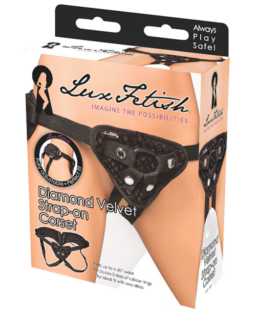 Lux Fetish Diamond Velvet Strap-On Corset Black