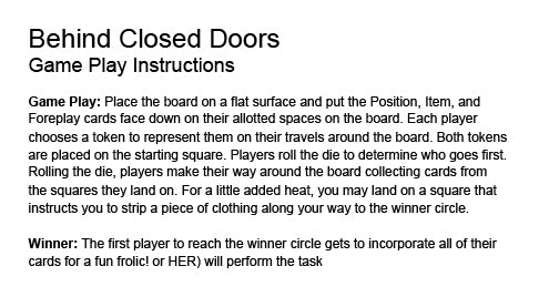 Behind Closed Doors Board Game For Lovers