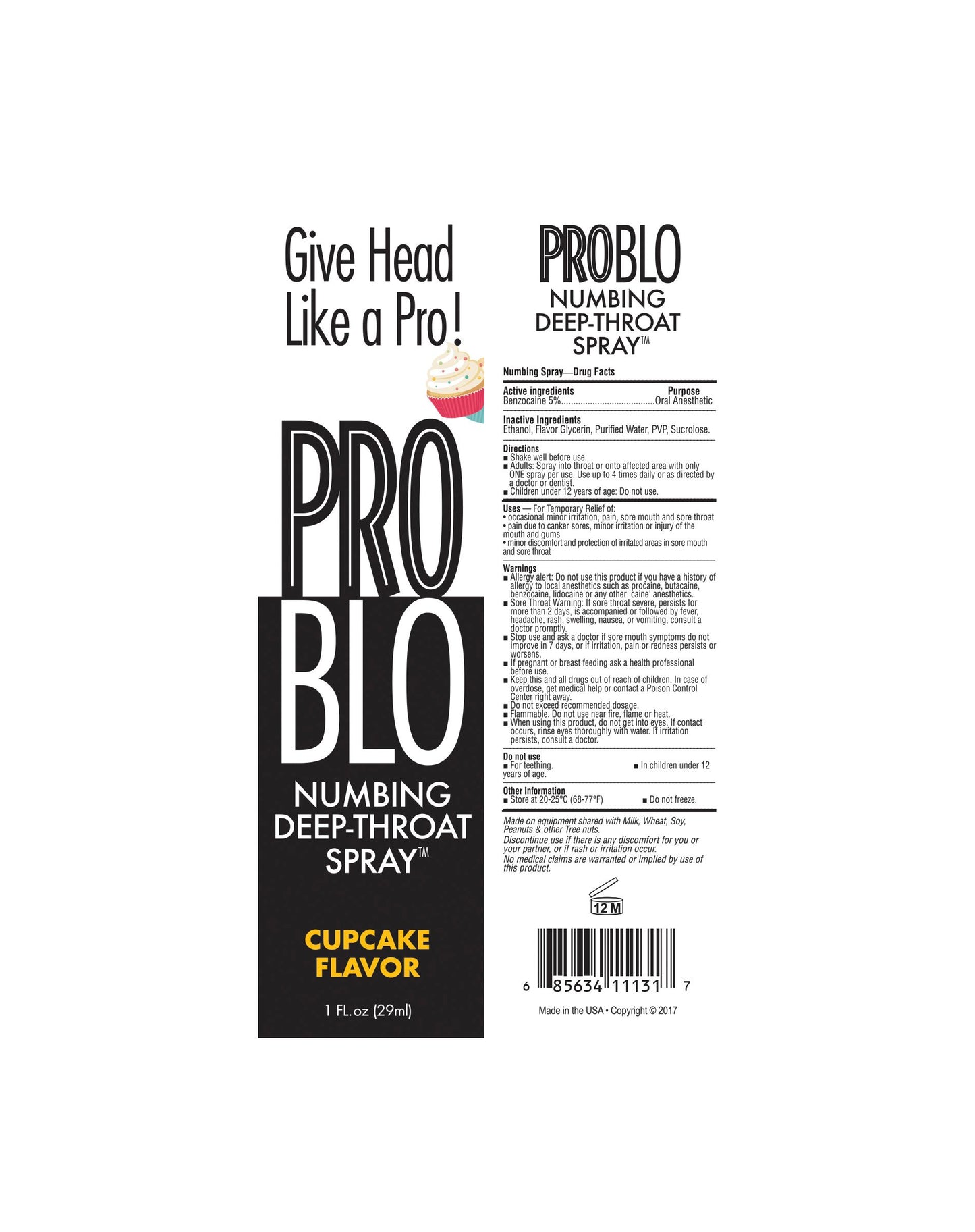 Pro Blo Numbing Spray Cupcake 1 Oz.