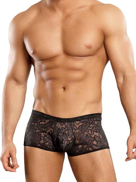Male Power Stretch Lace Mini Short Black Small