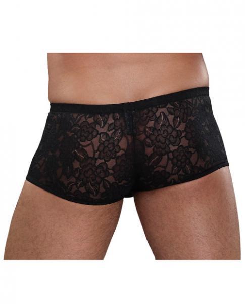 Male Power Stretch Lace Mini Short Black Small
