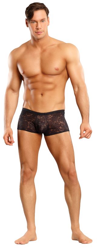 Male Power Stretch Lace Mini Short Black Small