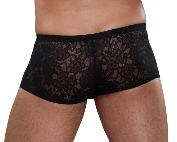 Male Power Stretch Lace Mini Shorts Black Medium