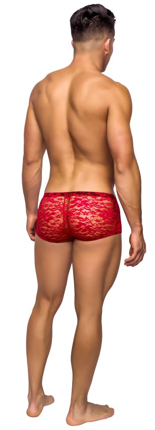 Male Power Stretch Lace Mini Short Red Large