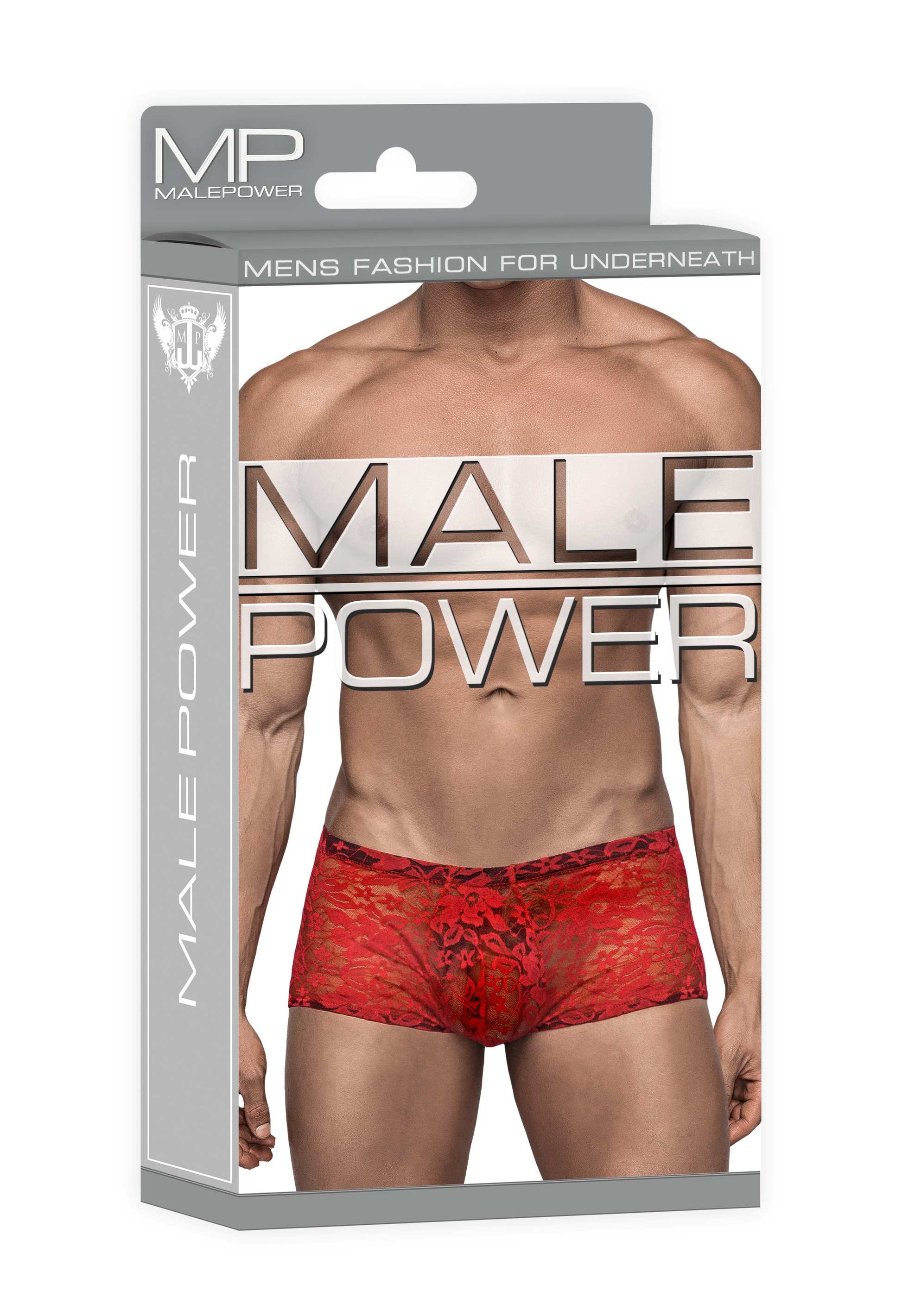 Male Power Stretch Lace Mini Short Red Large