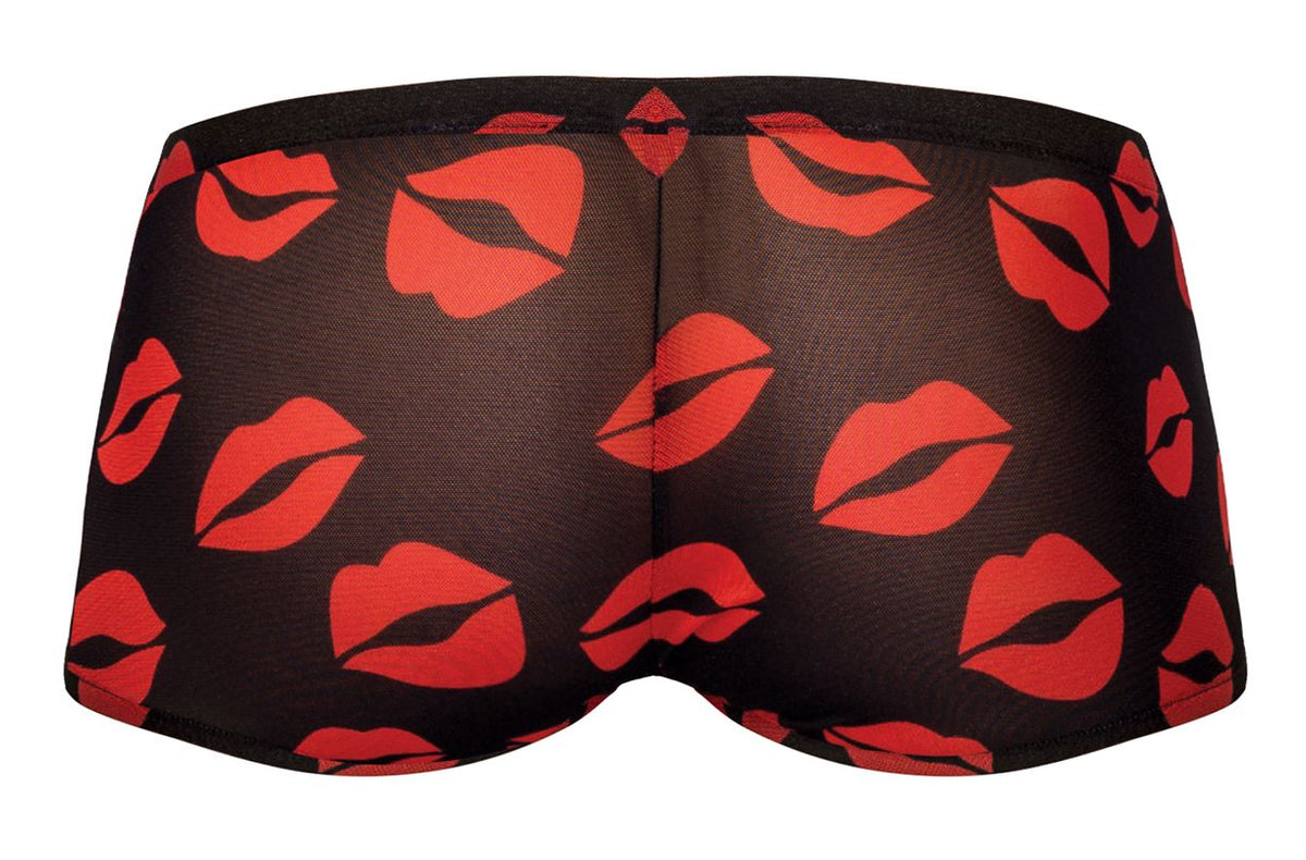 Kiss Me Stretch Mesh Mini Shorts Black Red Small