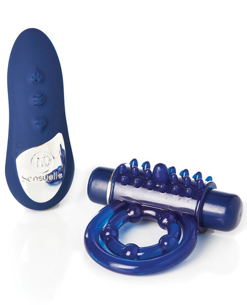 Sensuelle Remote Control Cockring 15 Function Rechargeable Waterproof -blue