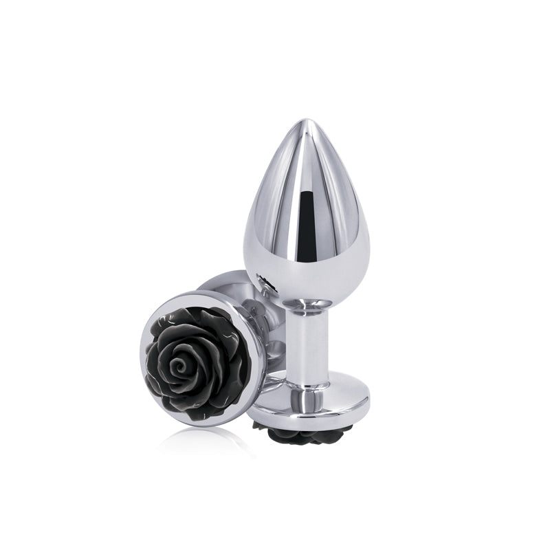 Rear Assets Rose Anal Plug - Medium - Black