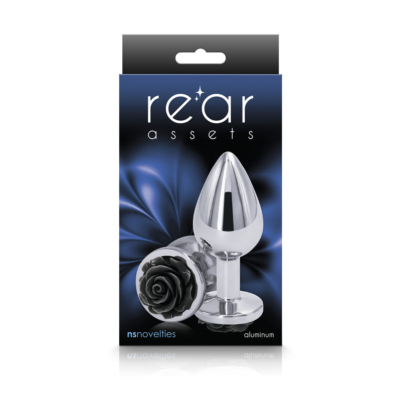 Rear Assets Rose Anal Plug - Medium - Black