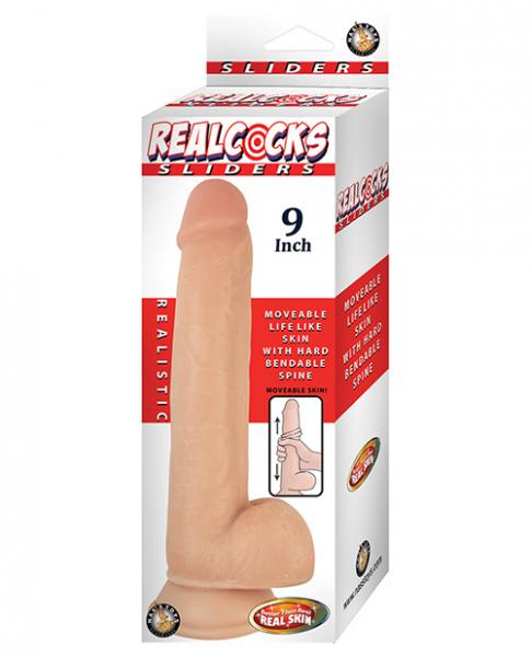 Realcocks Sliders 9in Moveable Skin Bendable Harness Compatible Suction Cup Base Flesh