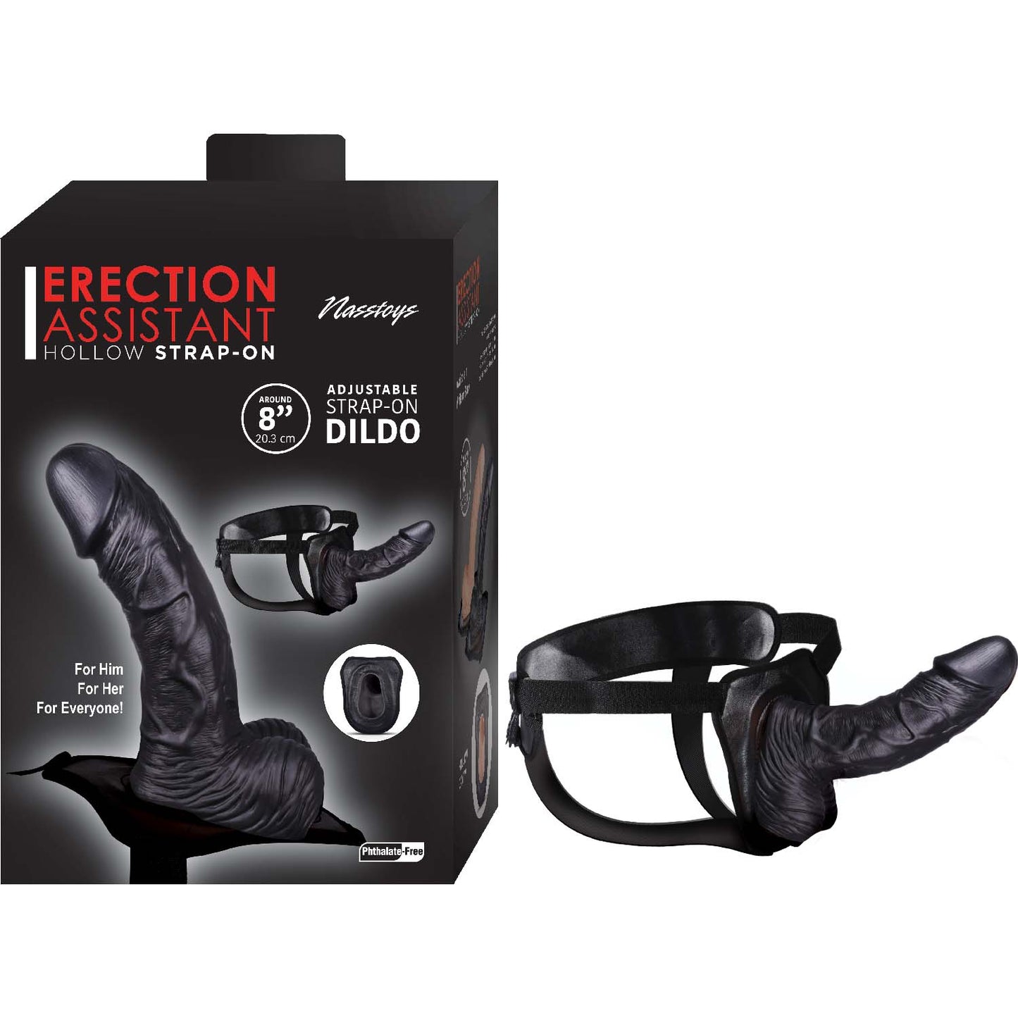 Erection Assistant Hollow Strap-on 8 In. Black