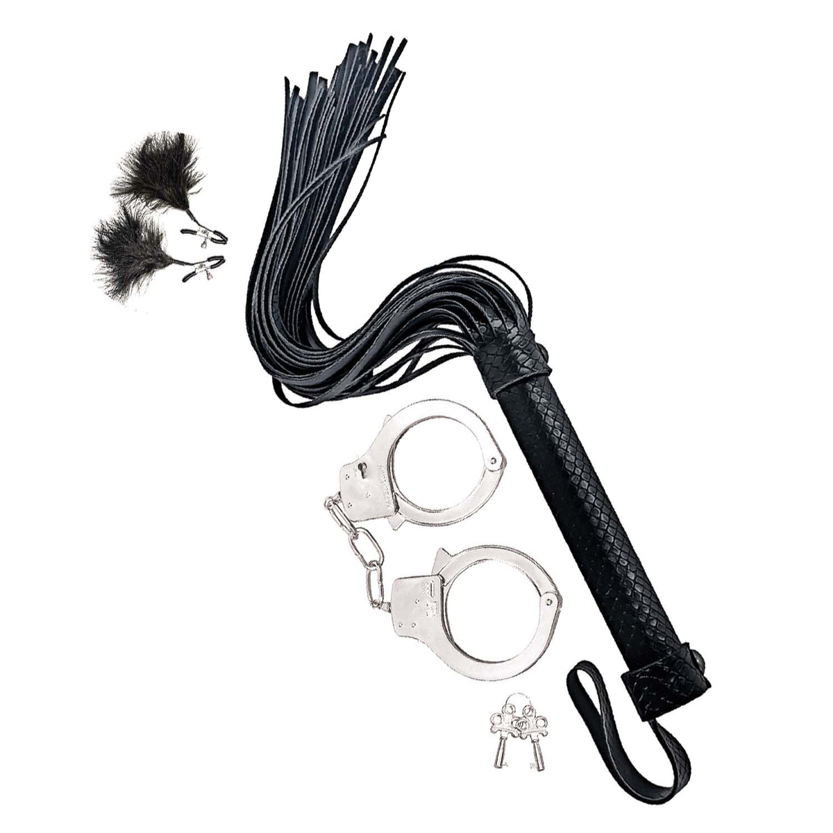 Bondage By Nasstoys Whip, Feather And Cuffs Black
