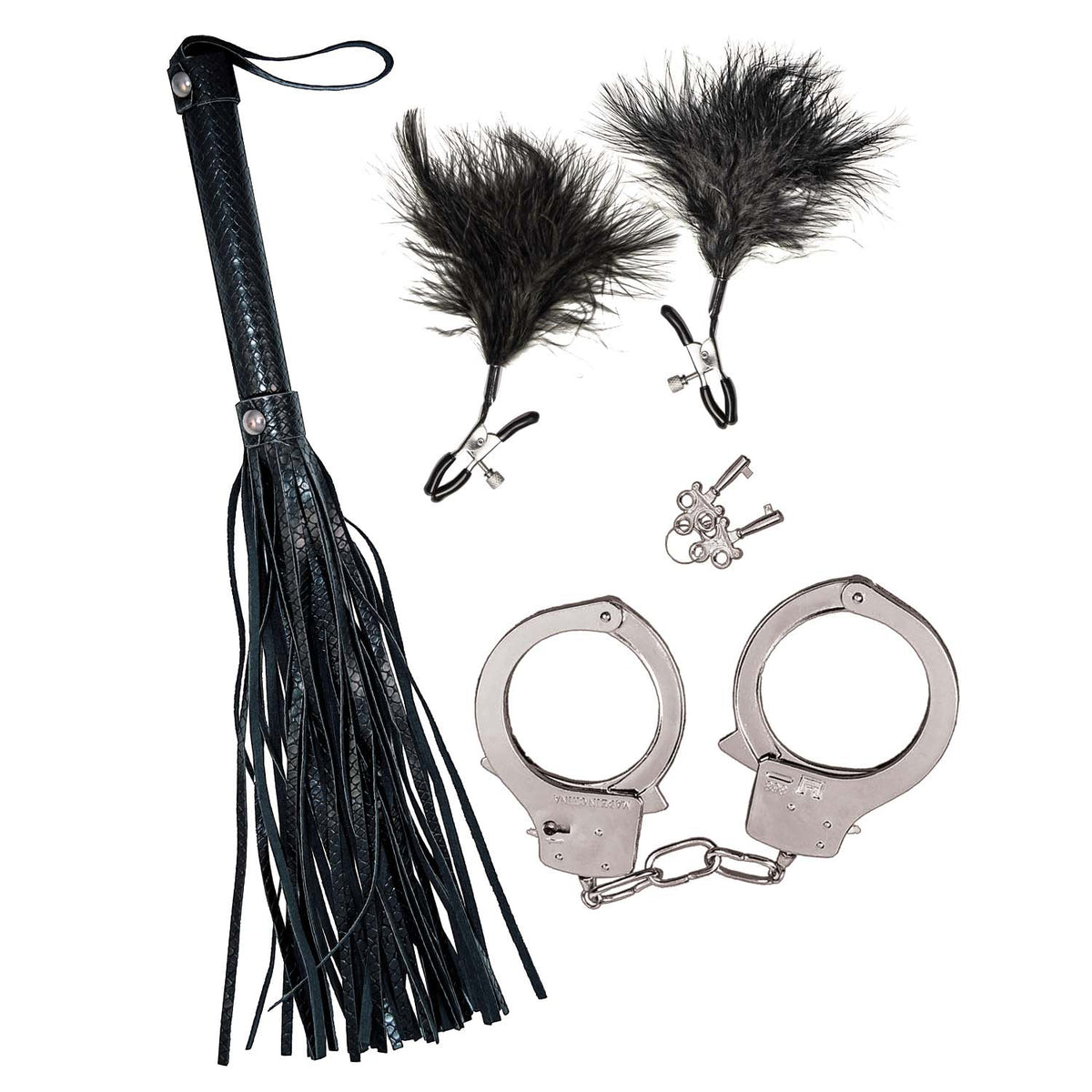 Bondage By Nasstoys Whip, Feather And Cuffs Black